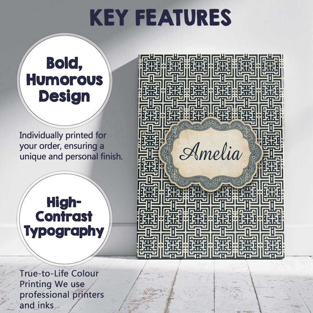 Personalised Name Blue Cream Interlocking Custom Unique Gift Idea Elegant Feature Canvas Wall Art Print Decor Picture Ready to Hang