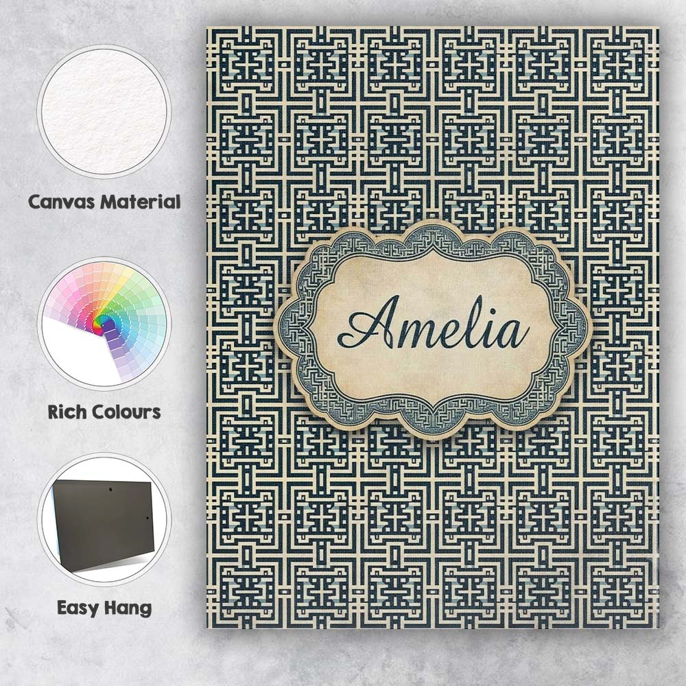 Personalised Name Blue Cream Interlocking Custom Unique Gift Idea Elegant Feature Canvas Wall Art Print Decor Picture Ready to Hang