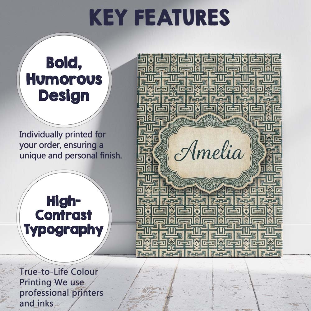 Personalised Name Muted Teal Beige Tribal Custom Unique Gift Idea Elegant Feature Canvas Wall Art Print Decor Picture Ready to Hang