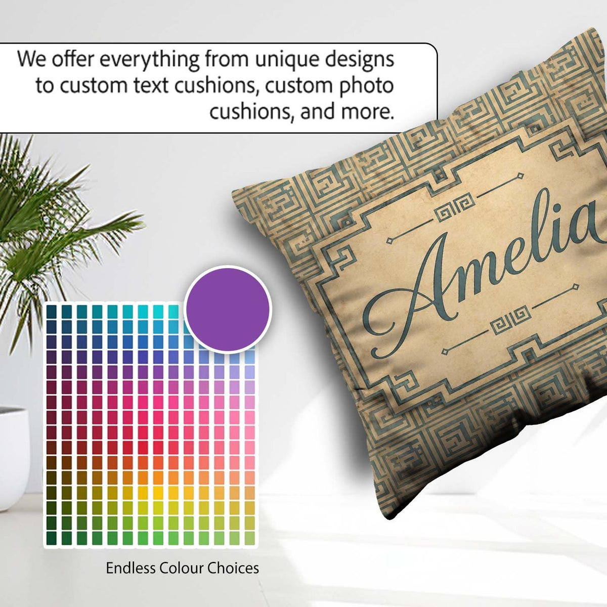 Custom Name Soft Beige Minimal Square Geometric Seamless Pattern Square Filled Cushion Throw Pillow Sofa Bed Home Decor Zip Washable UK Made