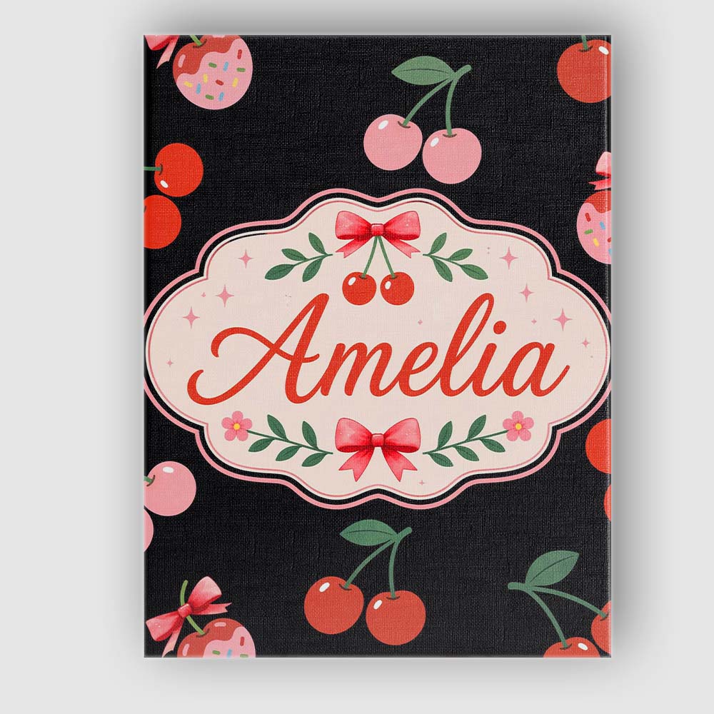 Personalised Name Cute Cherry Fruit Cream Neutral Background Seamless Custom Home Unique Canvas Wall Art Print Decor Picture Ready to Hang