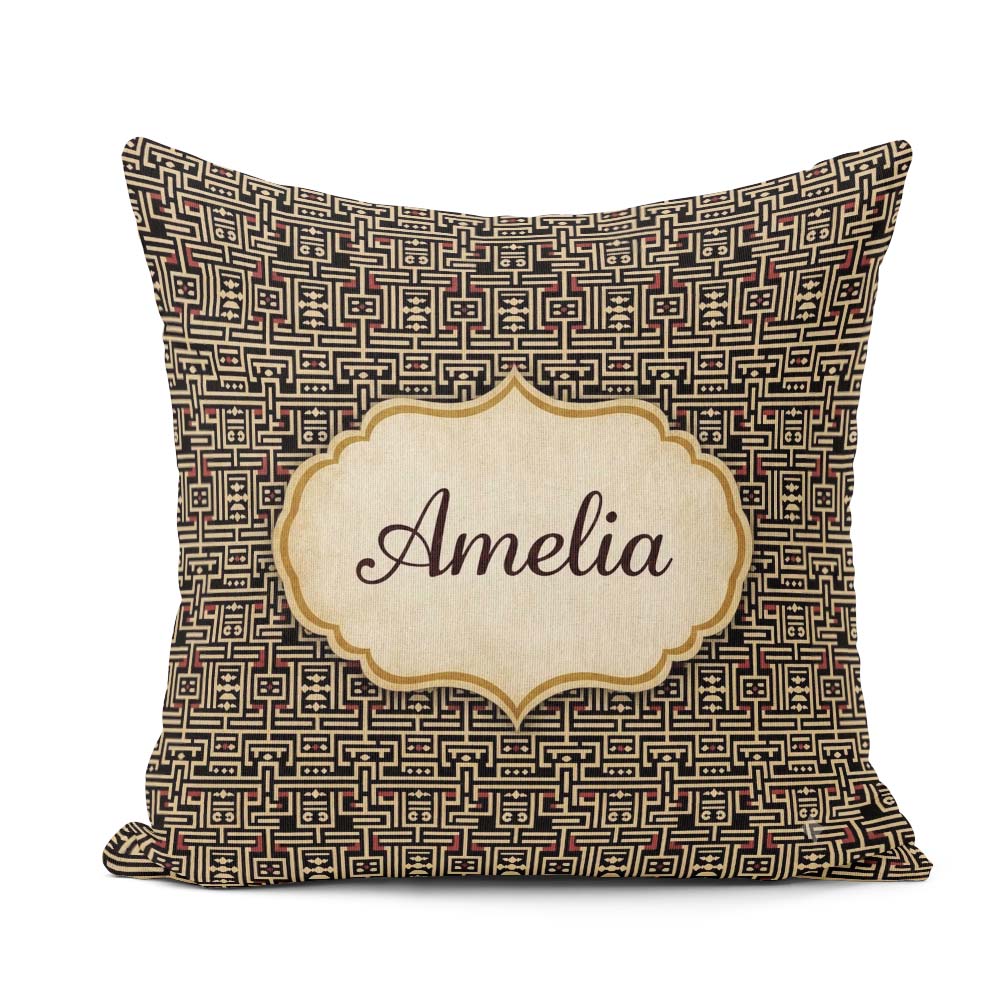 Custom Name Black Beige Red Geometric Maze Seamless Pattern Name Square Filled Cushion Throw Pillow Sofa Bed Home Decor Zip Washable UK Made