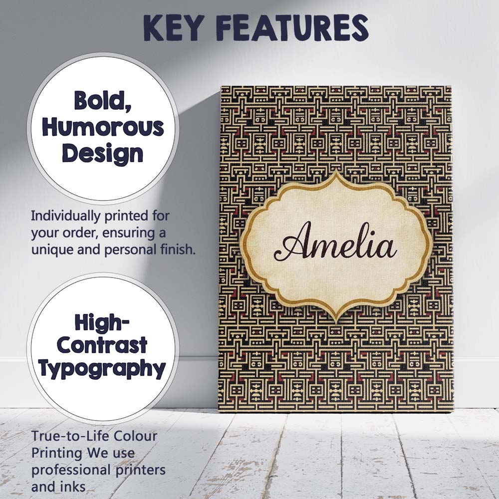 Personalised Name Black Beige Red Tribal Custom Unique Gift Idea Elegant Feature Canvas Wall Art Print Decor Picture Ready to Hang