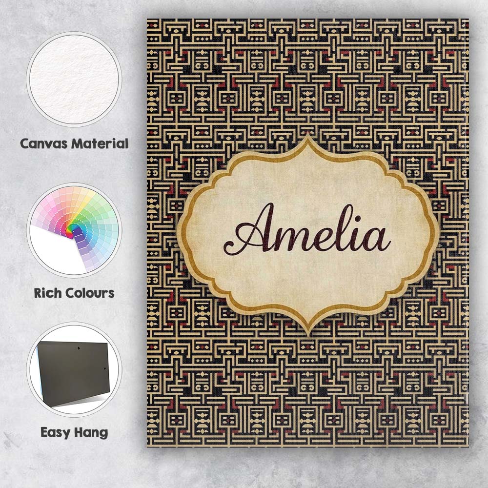 Personalised Name Black Beige Red Tribal Custom Unique Gift Idea Elegant Feature Canvas Wall Art Print Decor Picture Ready to Hang