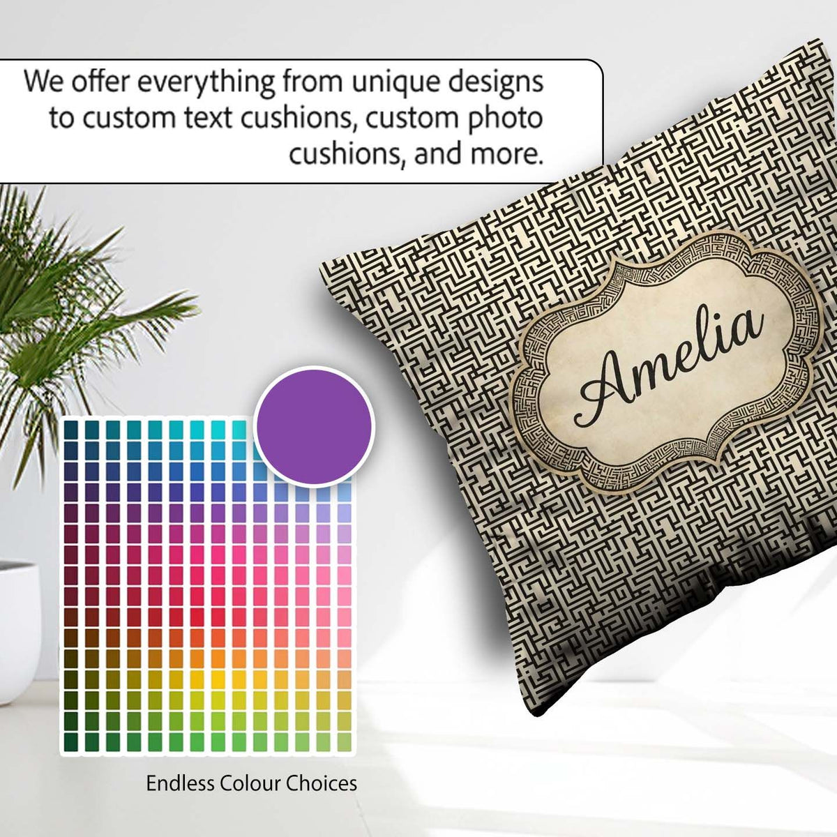 Custom Name Black White Abstract Maze Seamless Pattern Name Cute Square Filled Cushion Throw Pillow Sofa Bed Home Decor Zip Washable UK Made