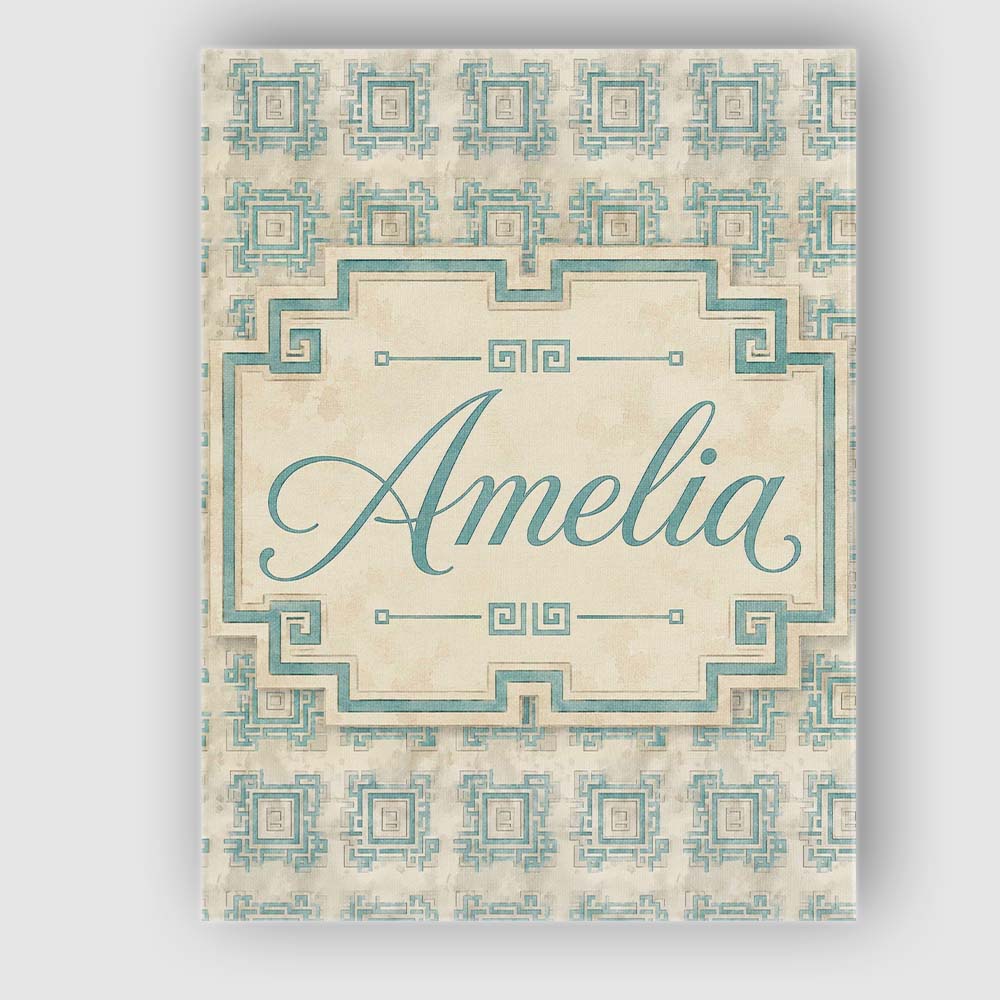 Personalised Name Soft Aqua Grey Square Custom Modern Room Accent Elegant Feature Canvas Wall Art Print Decor Picture Ready to Hang