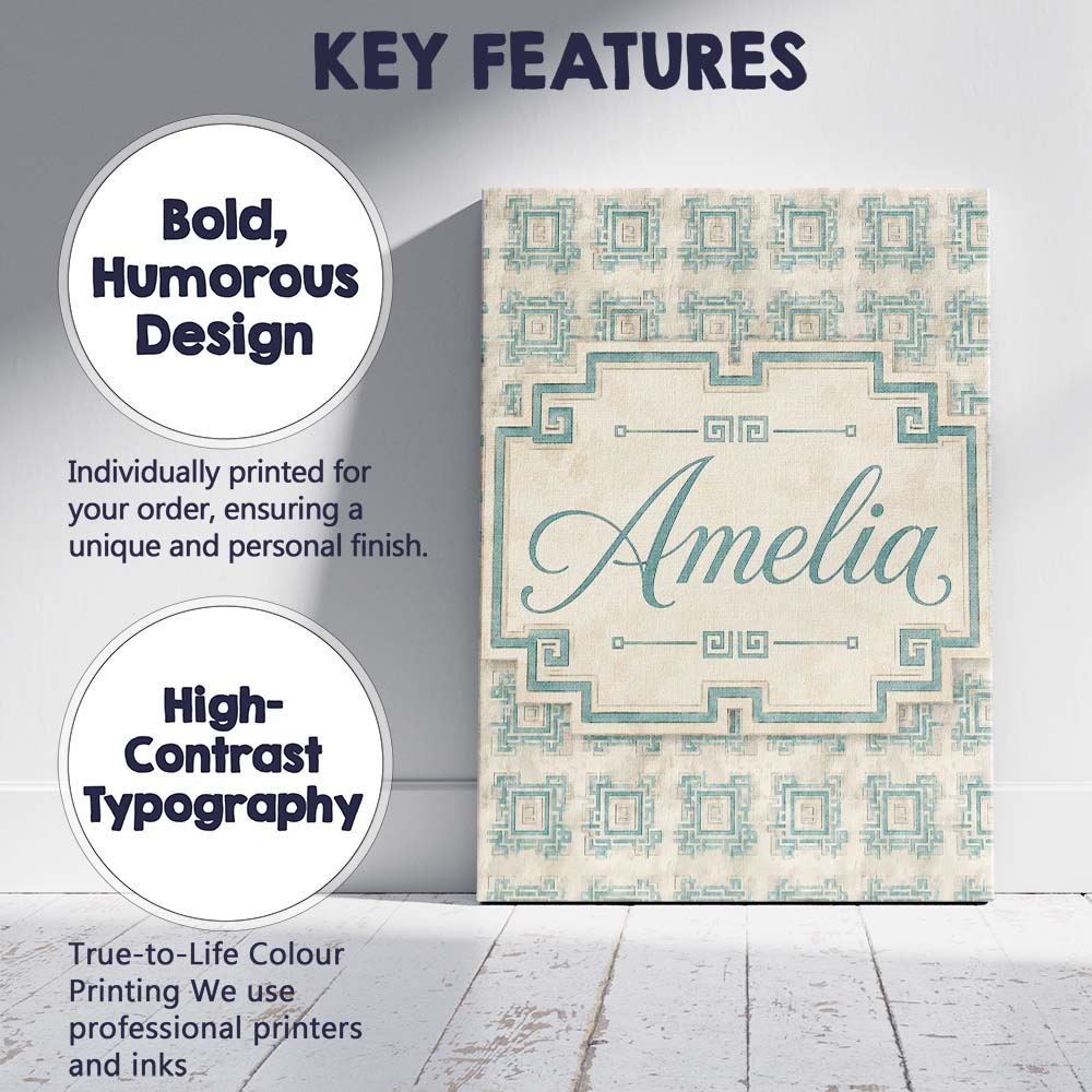 Personalised Name Soft Aqua Grey Square Custom Modern Room Accent Elegant Feature Canvas Wall Art Print Decor Picture Ready to Hang