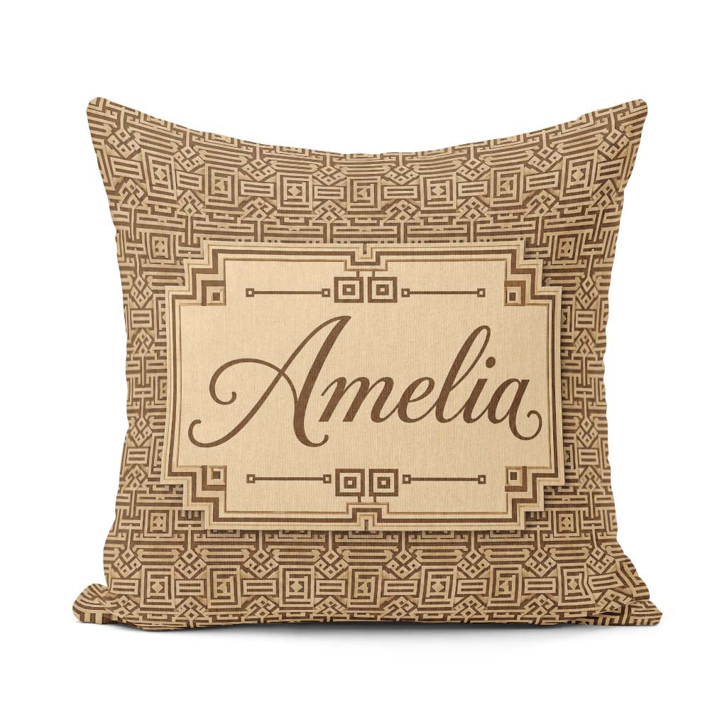 Custom Name Brown Layered Geometric Square Seamless Pattern Name Square Filled Cushion Throw Pillow Sofa Bed Home Decor Zip Washable UK Made