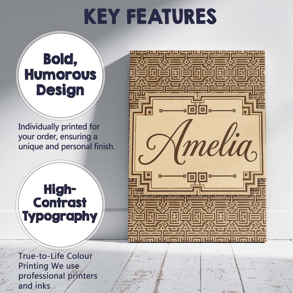 Personalised Name Brown Beige Layered Custom Modern Room Accent Creative Decorator Style Canvas Wall Art Print Decor Picture Ready to Hang