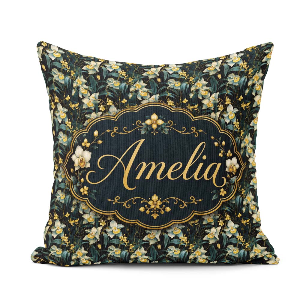 Custom Name Dark Orchid Floral Botanical Luxury Seamless Pattern Square Filled Cushion Throw Pillow Sofa Bed Home Decor Zip Washable UK Made