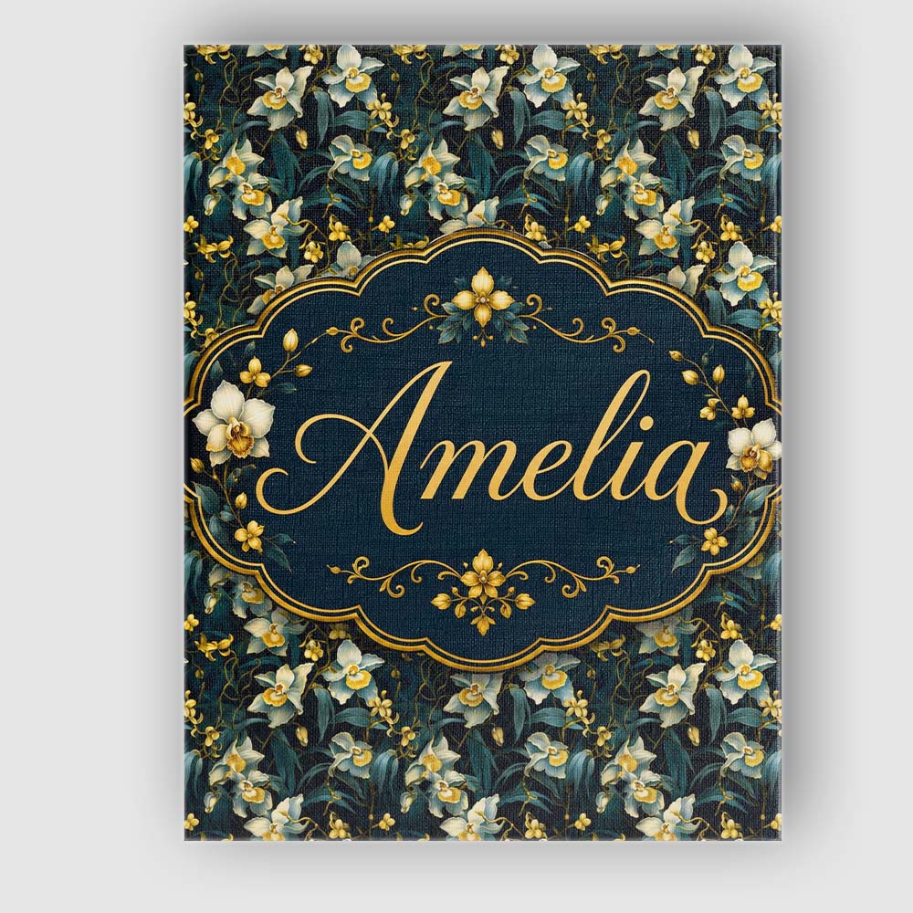 Personalised Name Dark Teal Orchid Floral Custom Unique Gift Idea Elegant Feature Canvas Wall Art Print Decor Picture Ready to Hang