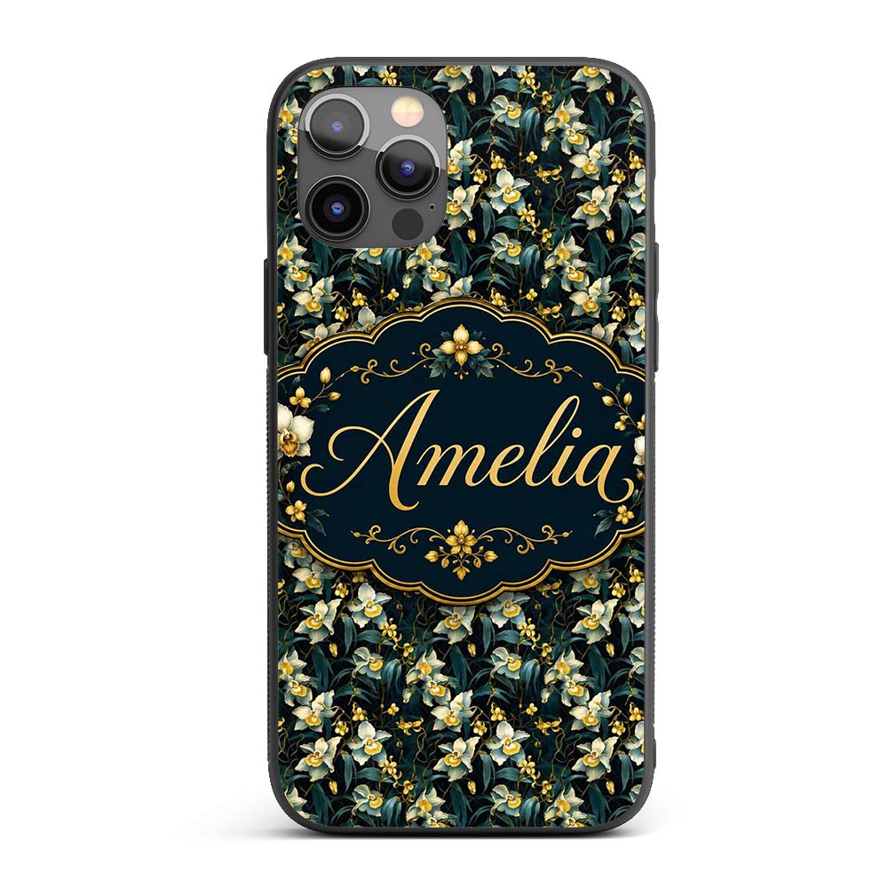 Dark Teal Orchid Floral Botanical Luxury Seamless Custom Name Protective Phone Case Mobile Cover Durable Everyday Smartphone Shock Resistant