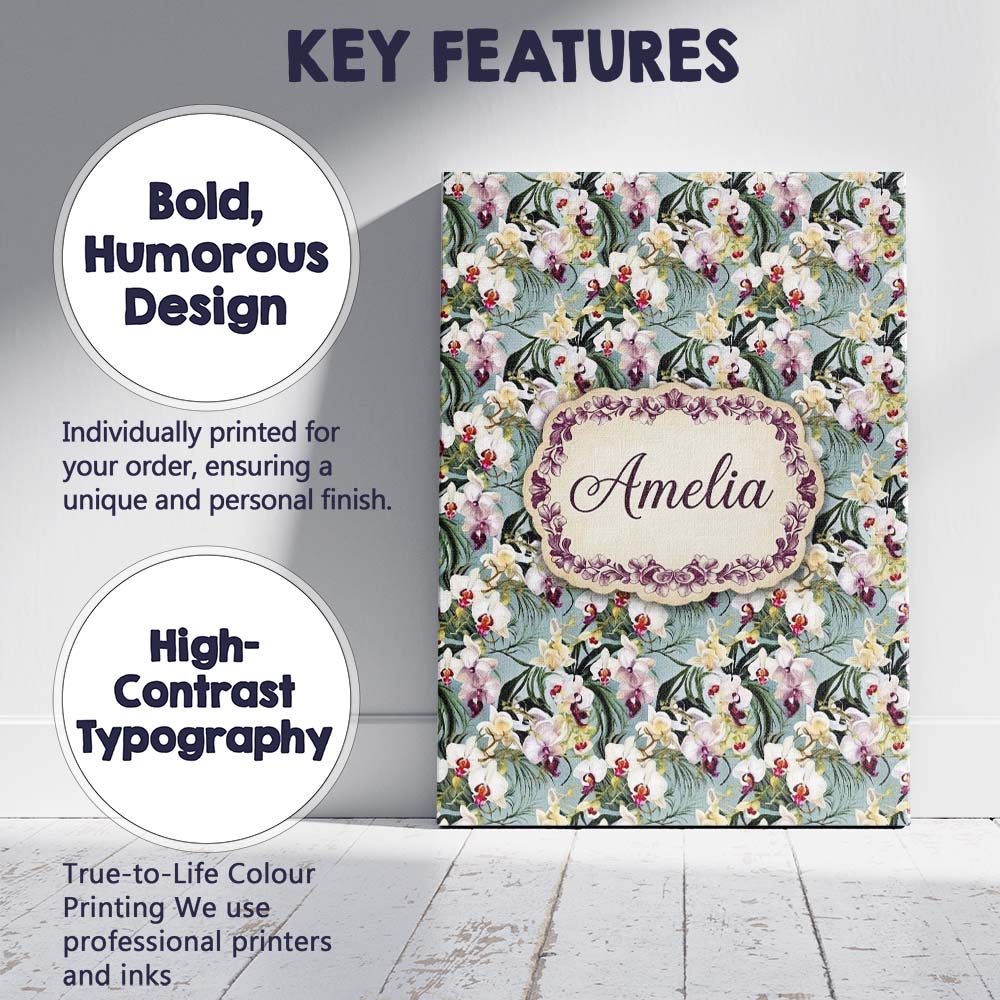 Personalised Name Soft Blue Orchid Floral Custom Unique Gift Idea Elegant Feature Canvas Wall Art Print Decor Picture Ready to Hang