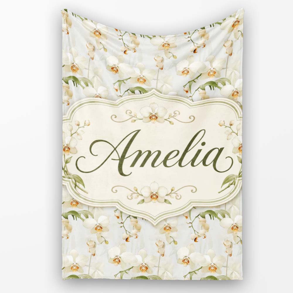 Soft Cream Orchid Floral Minimal Elegant Seamless Pattern Custom Personalised Custom Name Super Soft Fleece Blanket Bed Sofa Throw