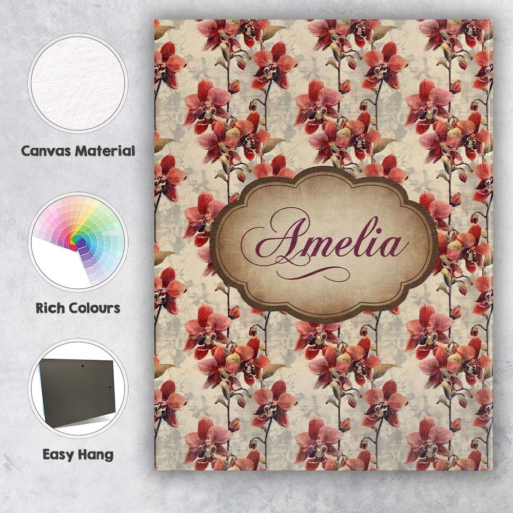 Personalised Name Deep Red Orchid Floral Custom Unique Gift Idea Elegant Feature Canvas Wall Art Print Decor Picture Ready to Hang