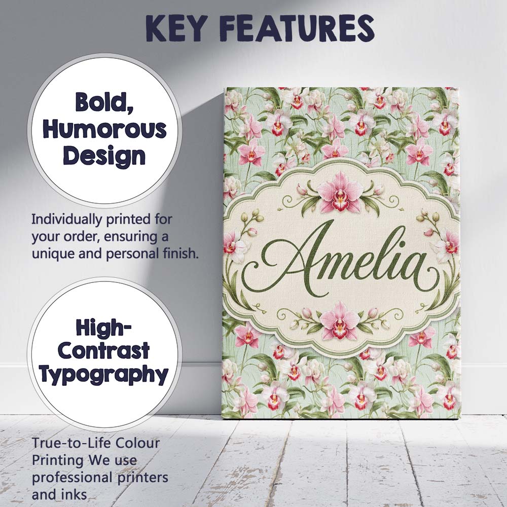 Personalised Name Soft Pink Orchid Garden Custom Unique Gift Idea Elegant Feature Canvas Wall Art Print Decor Picture Ready to Hang