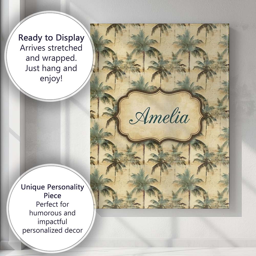 Personalised Name Soft Green Tropical Palm Custom Unique Gift Idea Elegant Feature Canvas Wall Art Print Decor Picture Ready to Hang