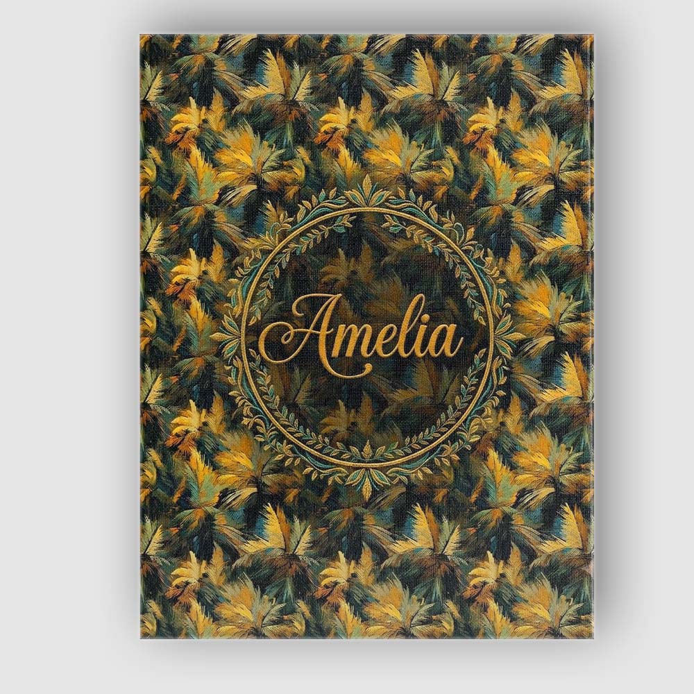Personalised Name Golden Tropical Palm Custom Modern Room Accent Elegant Feature Canvas Wall Art Print Decor Picture Ready to Hang