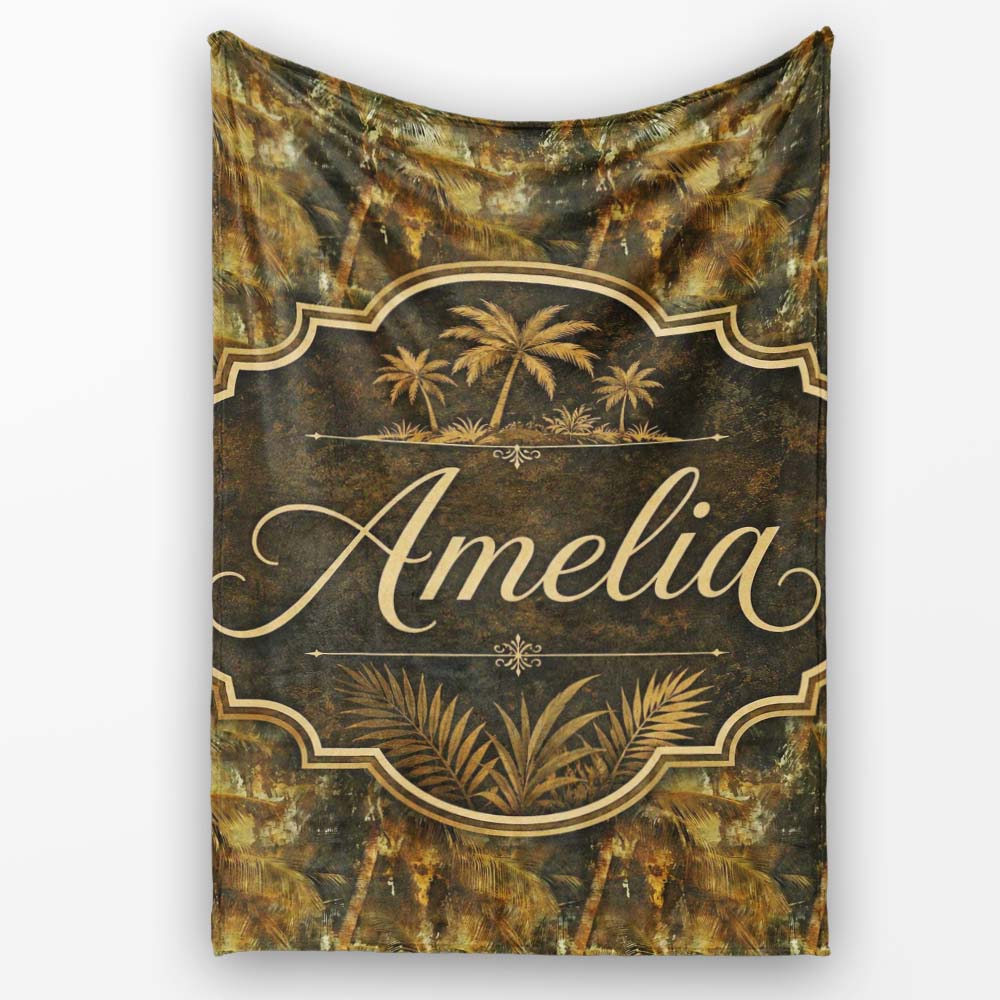 Abstract Grunge Palm Tree Tropical Seamless Pattern Name Cute Personalised Custom Name Super Soft Fleece Blanket Bed Sofa Throw
