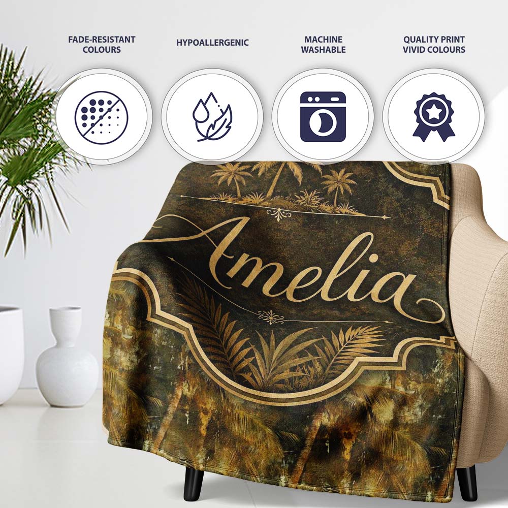 Abstract Grunge Palm Tree Tropical Seamless Pattern Name Cute Personalised Custom Name Super Soft Fleece Blanket Bed Sofa Throw