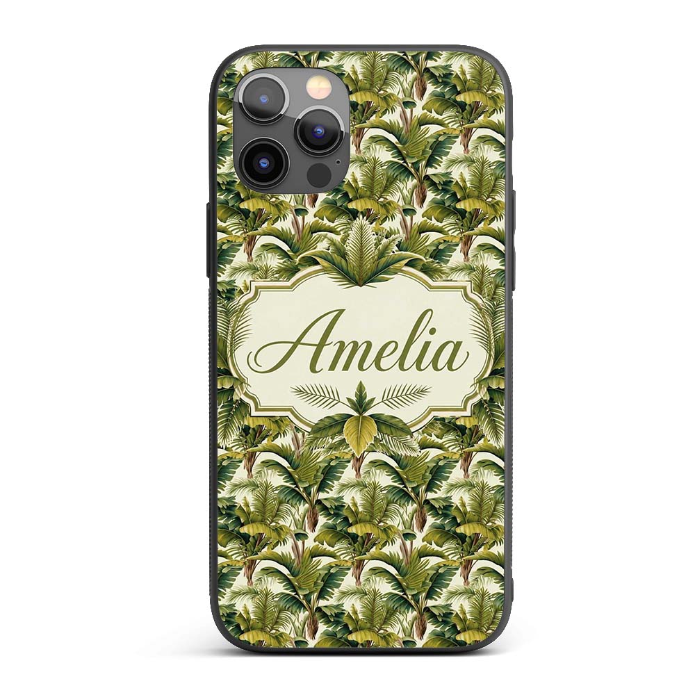 Dense Tropical Banana Leaf Jungle Printed Design Custom Name Protective Phone Case Mobile Cover Durable Everyday Smartphone Shock Resistant