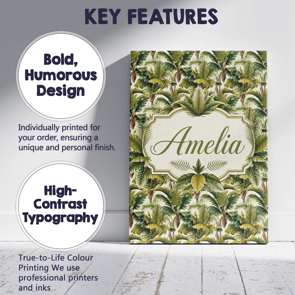 Personalised Name Dense Tropical Banana Custom Modern Room Accent Elegant Feature Canvas Wall Art Print Decor Picture Ready to Hang