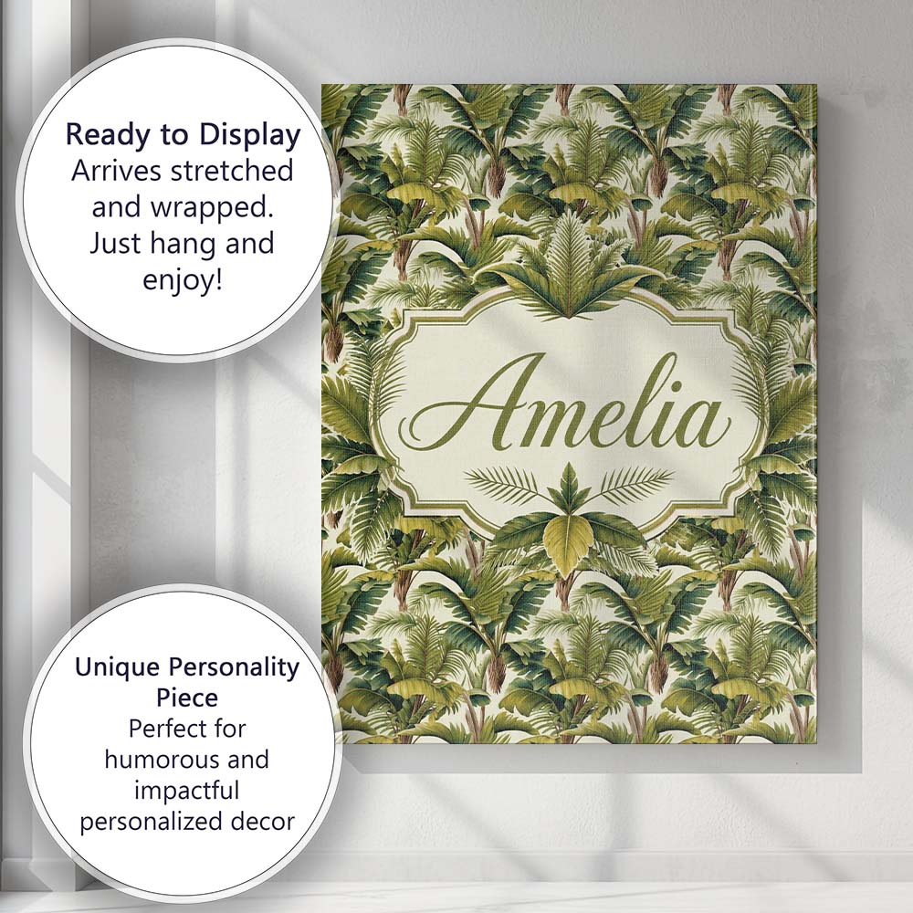 Personalised Name Dense Tropical Banana Custom Modern Room Accent Elegant Feature Canvas Wall Art Print Decor Picture Ready to Hang