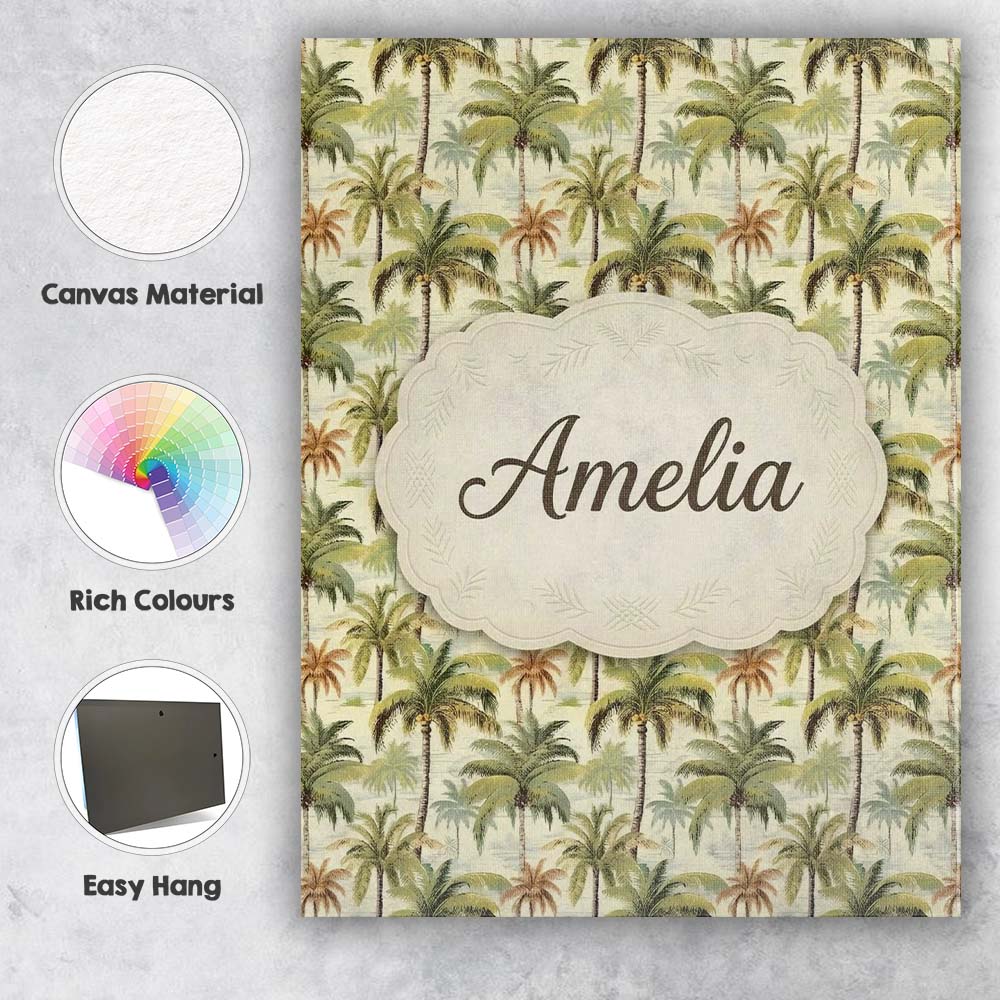 Personalised Name Soft Coastal Palm Tree Custom Unique Gift Idea Elegant Feature Canvas Wall Art Print Decor Picture Ready to Hang