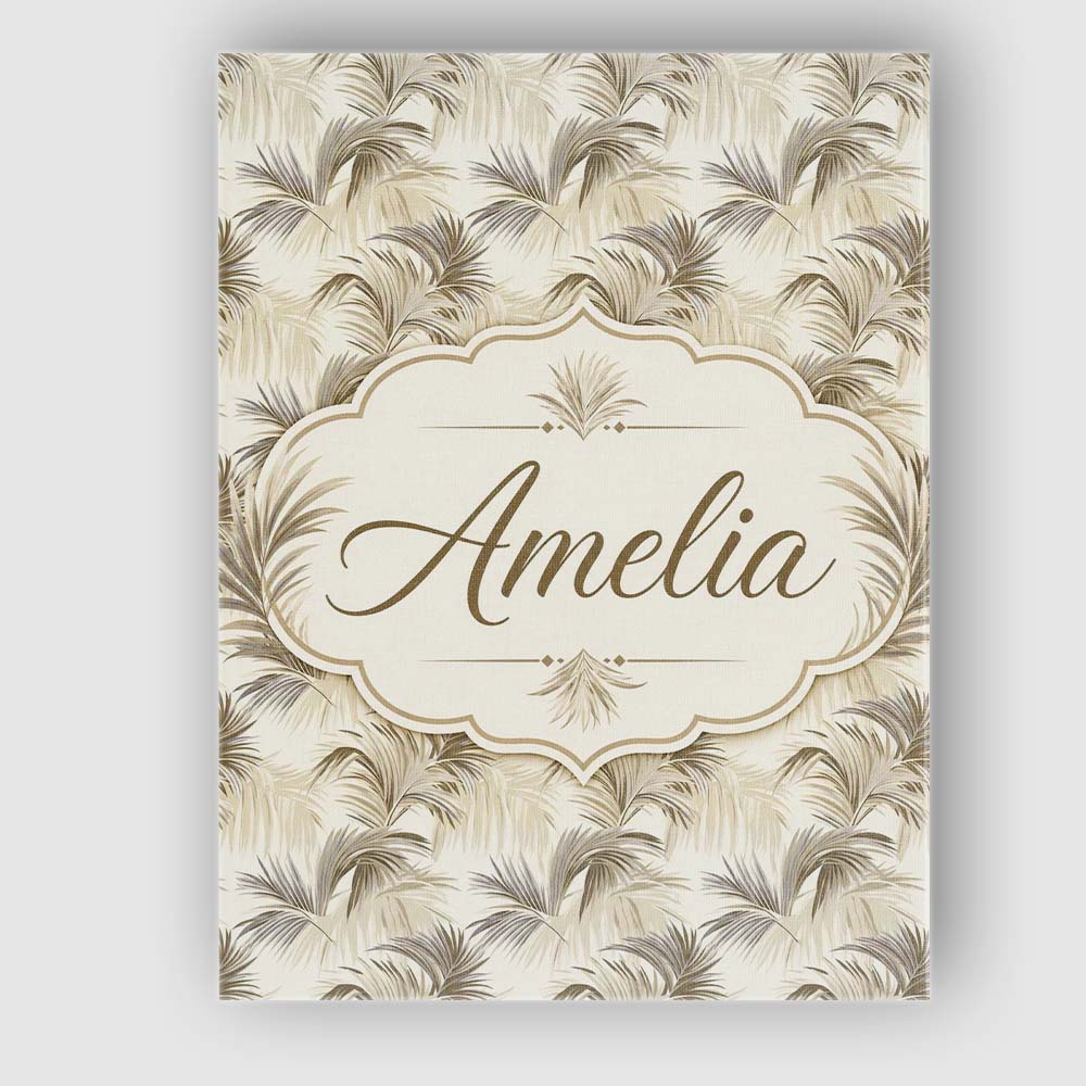 Personalised Name Neutral Beige Palm Leaf Custom Unique Gift Idea Elegant Feature Canvas Wall Art Print Decor Picture Ready to Hang