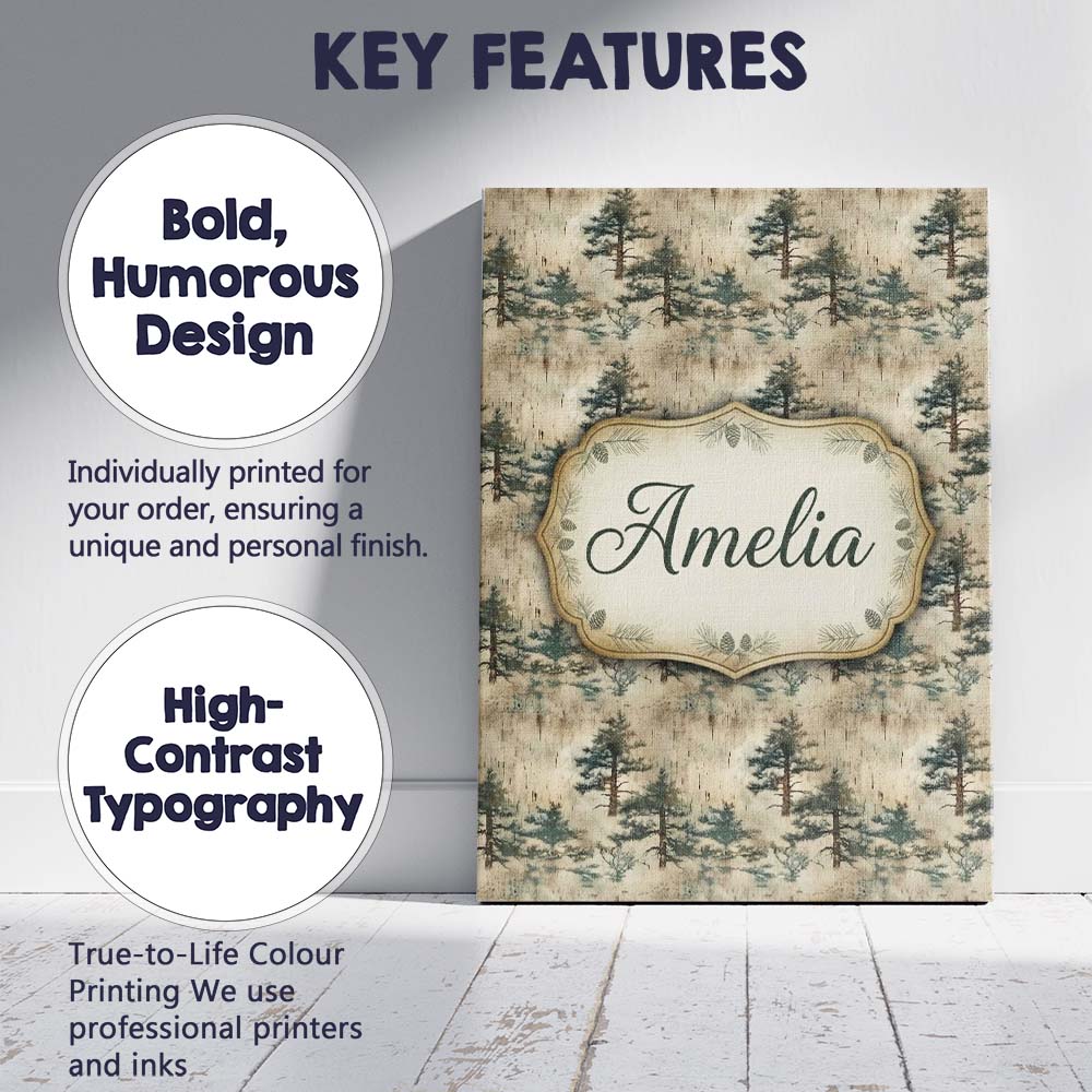 Personalised Name Rustic Pine Tree Landscape Custom Bespoke Contemporary Display Canvas Wall Art Print Decor Picture Ready to Hang
