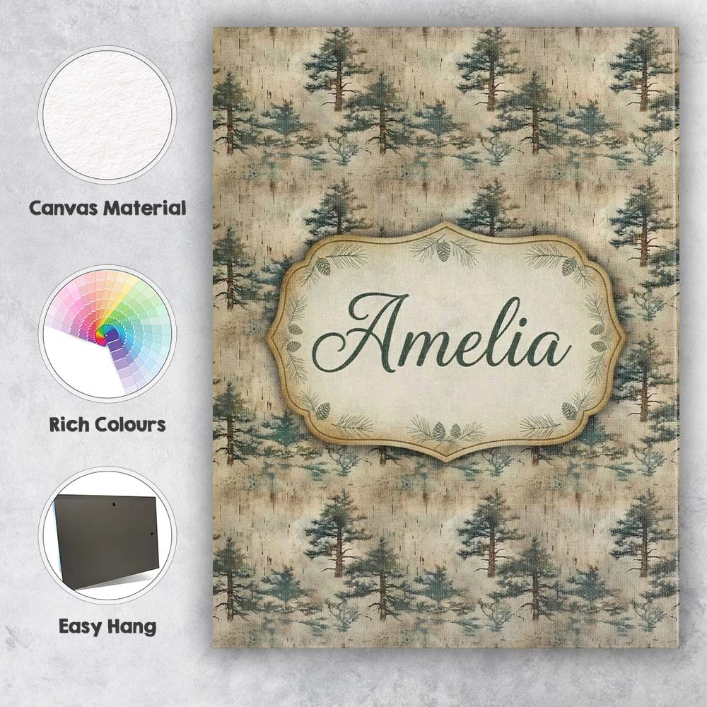 Personalised Name Rustic Pine Tree Landscape Custom Bespoke Contemporary Display Canvas Wall Art Print Decor Picture Ready to Hang