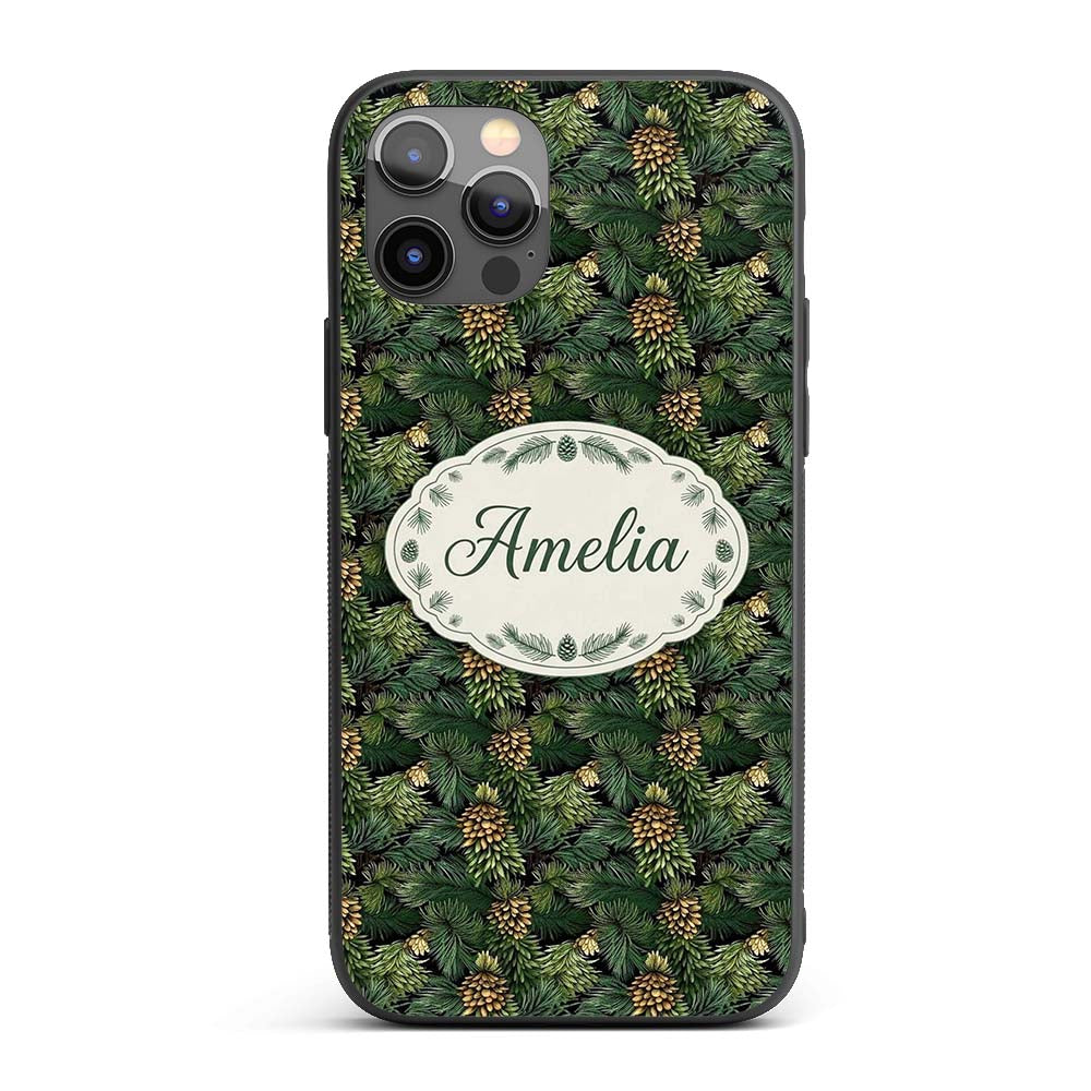 Lush Pine Cone Foliage Dense Forest Seamless Custom Name Protective Phone Case Mobile Cover Durable Everyday Smartphone Shock Resistant