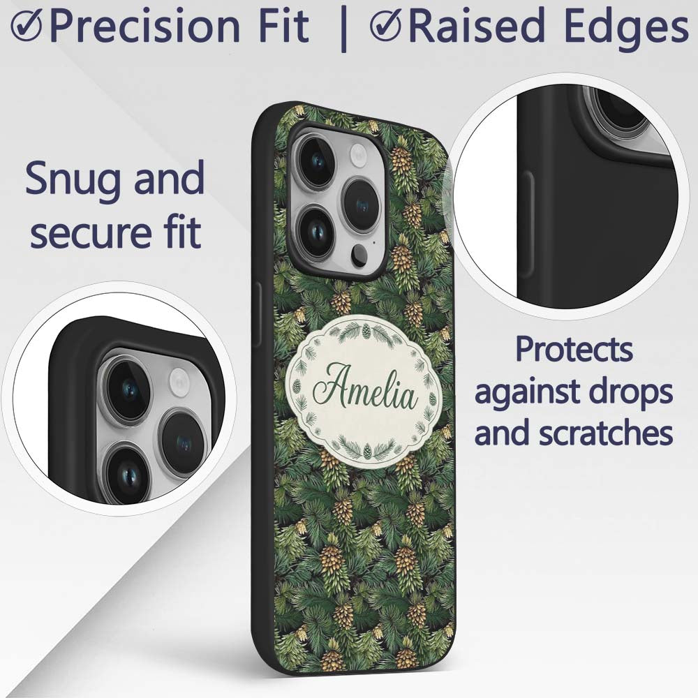 Lush Pine Cone Foliage Dense Forest Seamless Custom Name Protective Phone Case Mobile Cover Durable Everyday Smartphone Shock Resistant