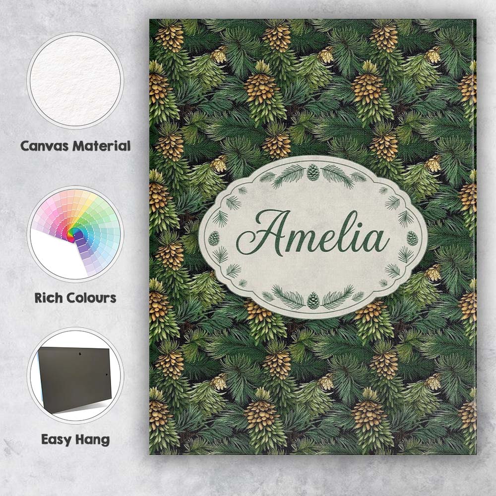 Personalised Name Lush Pine Cone Foliage Custom Unique Gift Idea Elegant Feature Canvas Wall Art Print Decor Picture Ready to Hang