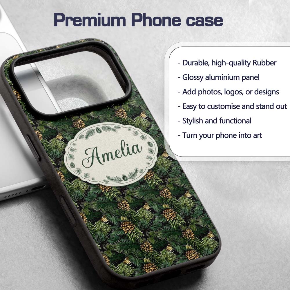 Lush Pine Cone Foliage Dense Forest Seamless Custom Name Protective Phone Case Mobile Cover Durable Everyday Smartphone Shock Resistant