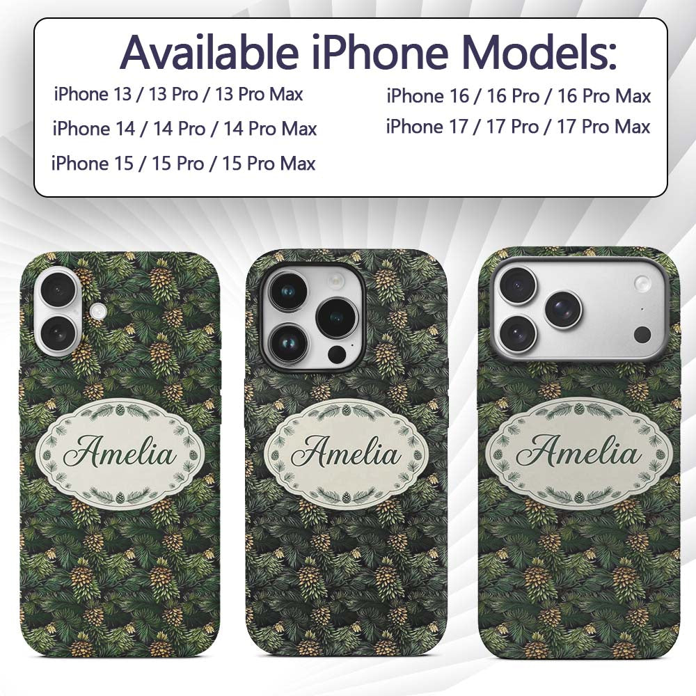 Lush Pine Cone Foliage Dense Forest Seamless Custom Name Protective Phone Case Mobile Cover Durable Everyday Smartphone Shock Resistant