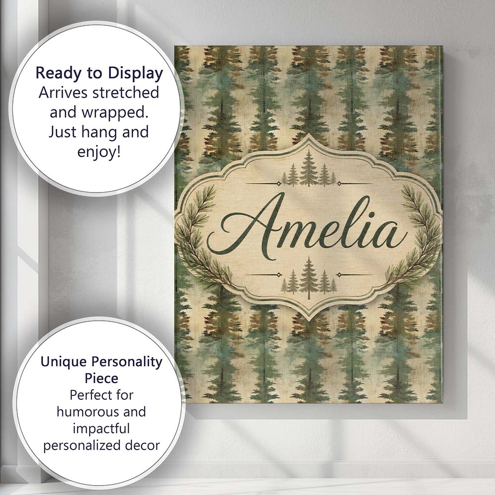 Personalised Name Abstract Forest Pine Tree Custom Bespoke Interior Contemporary Canvas Wall Art Print Decor Picture Ready to Hang