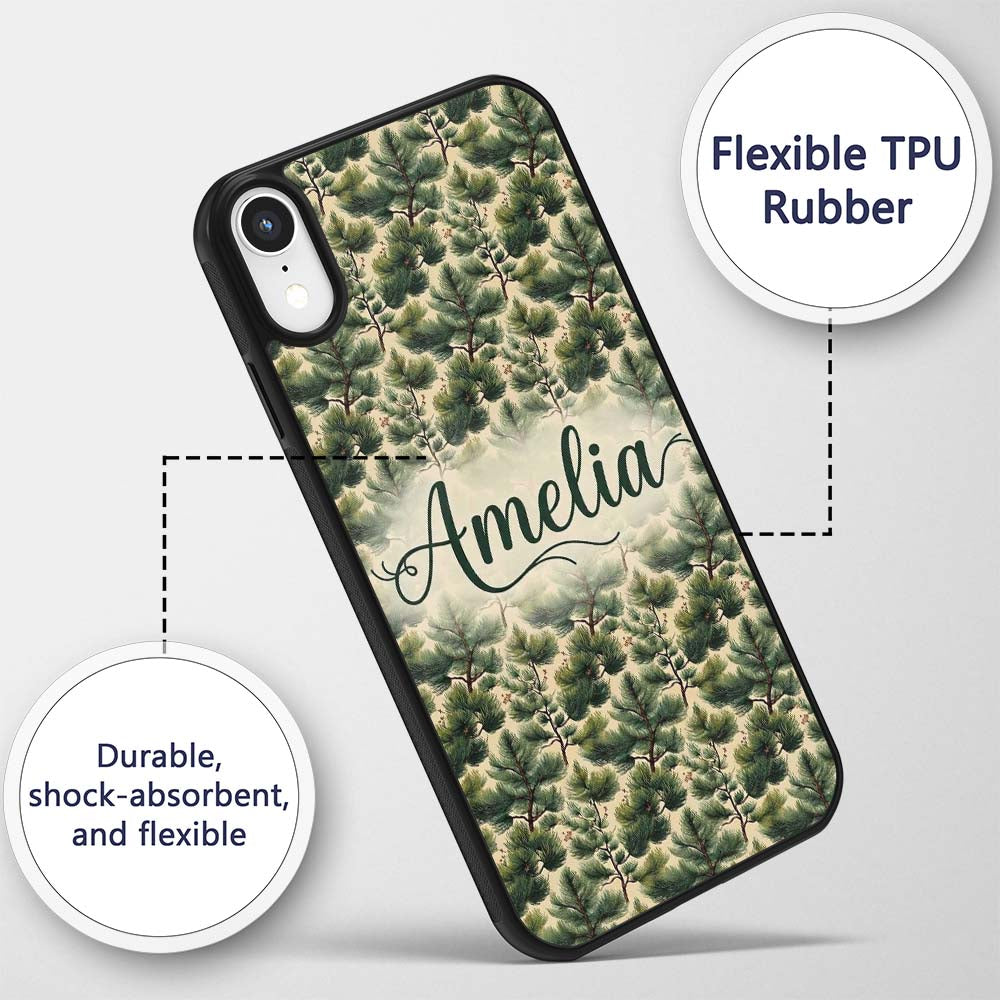 Pine Branches with Cones Vintage Printed Design Custom Name Protective Phone Case Mobile Cover Durable Everyday Smartphone Shock Resistant