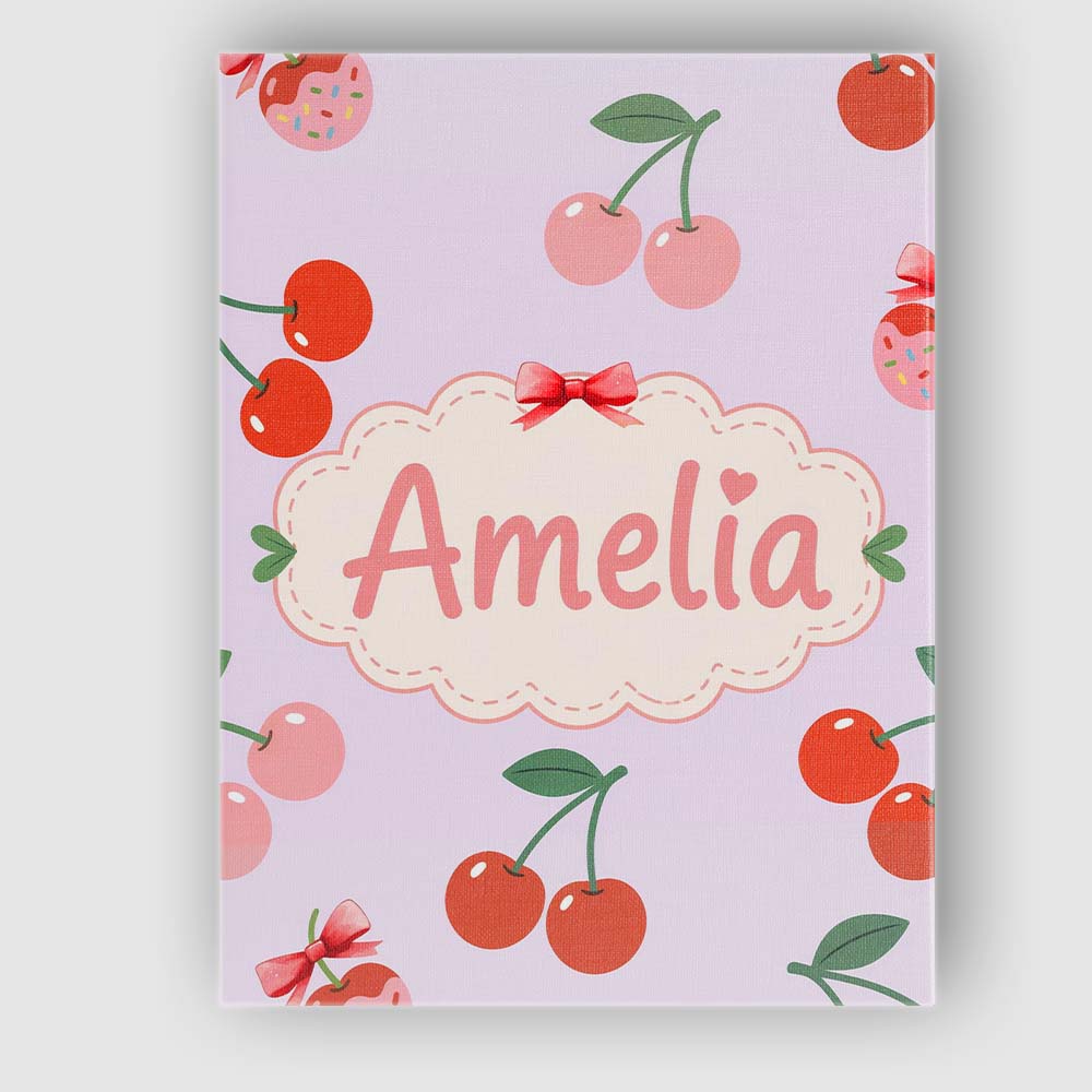 Personalised Name Cherry Fruit Muted Sage Background Minimal Seamless Custom Home Unique Canvas Wall Art Print Decor Picture Ready to Hang