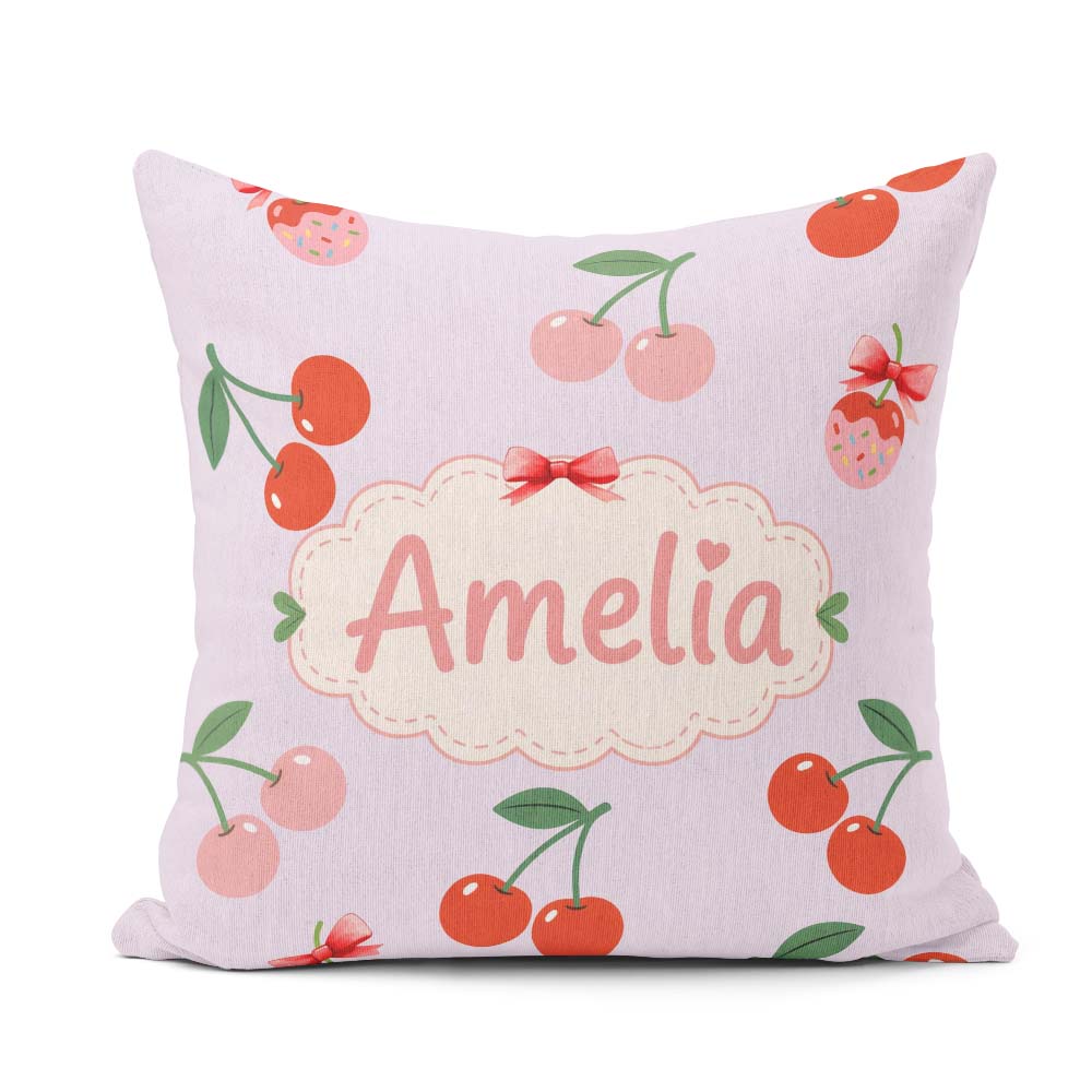 Custom Name Fruit Muted Sage Background Minimal Seamless Pattern Square Filled Cushion Throw Pillow Sofa Bed Home Decor Zip Washable UK Made