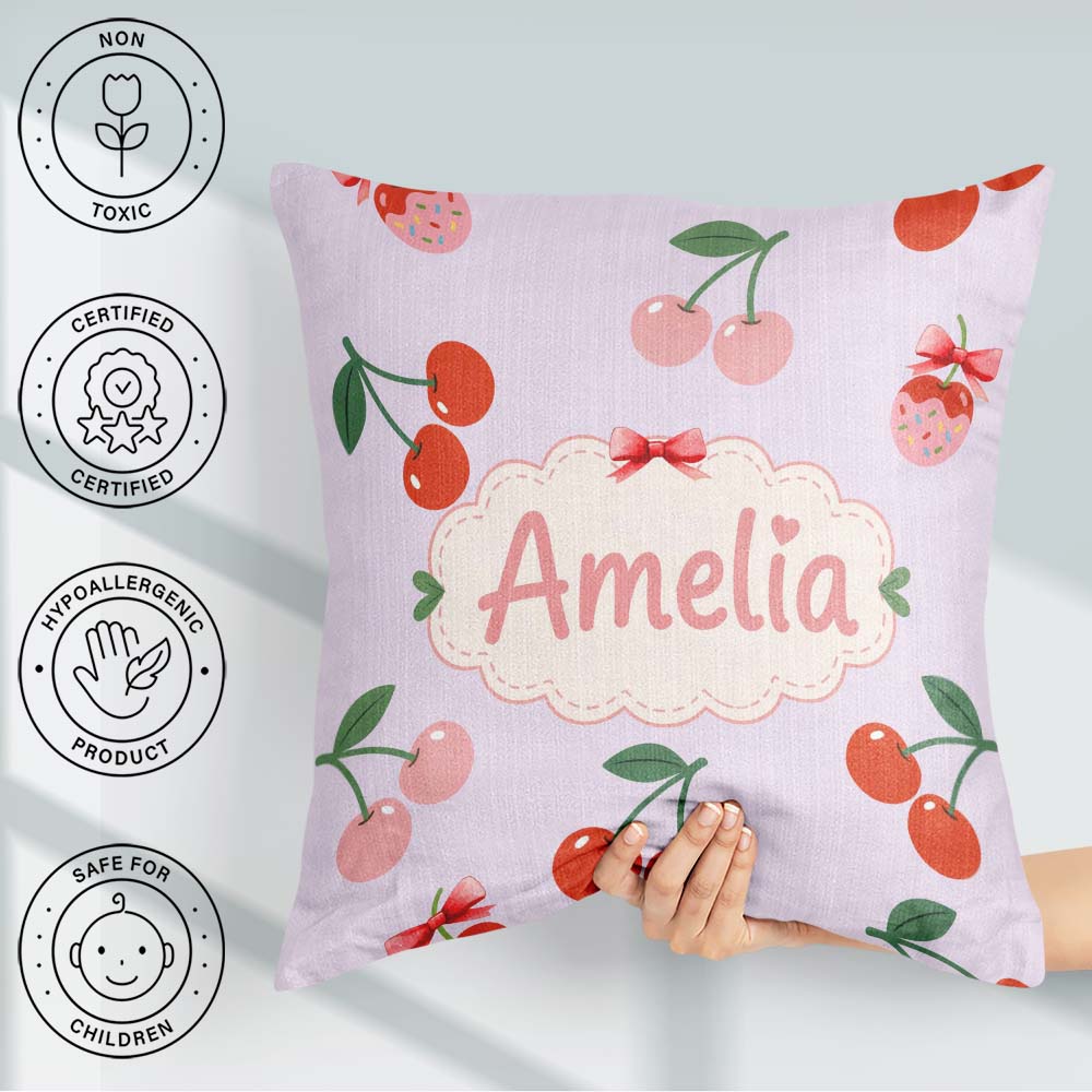 Custom Name Fruit Muted Sage Background Minimal Seamless Pattern Square Filled Cushion Throw Pillow Sofa Bed Home Decor Zip Washable UK Made