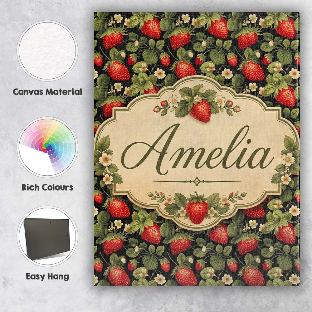 Personalised Name Wild Strawberry Fruit Custom Modern Room Accent Elegant Feature Canvas Wall Art Print Decor Picture Ready to Hang