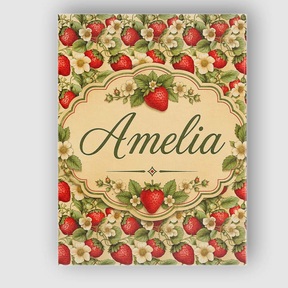 Personalised Name Fresh Strawberry Flower Custom Unique Gift Idea Elegant Feature Canvas Wall Art Print Decor Picture Ready to Hang