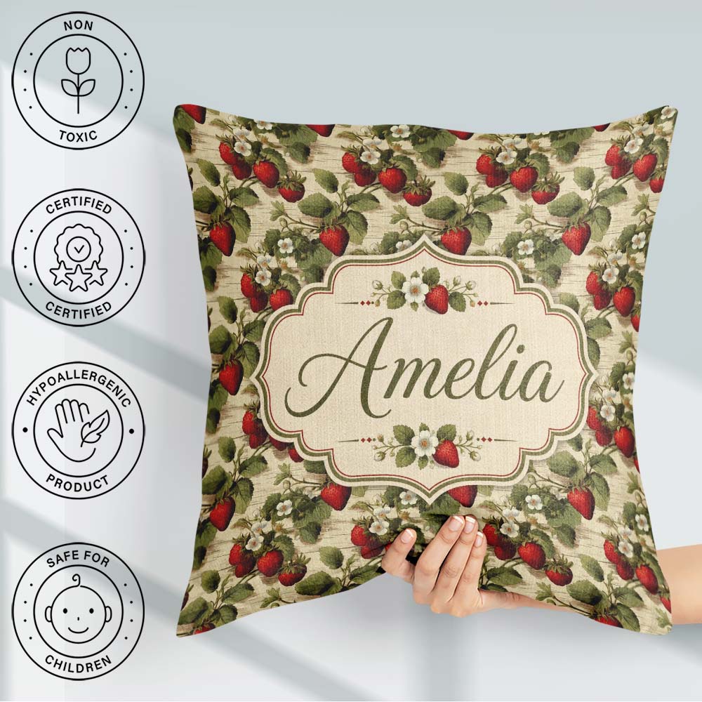 Custom Name Classic Botanical Cream Garden Seamless Pattern Name Square Filled Cushion Throw Pillow Sofa Bed Home Decor Zip Washable UK Made