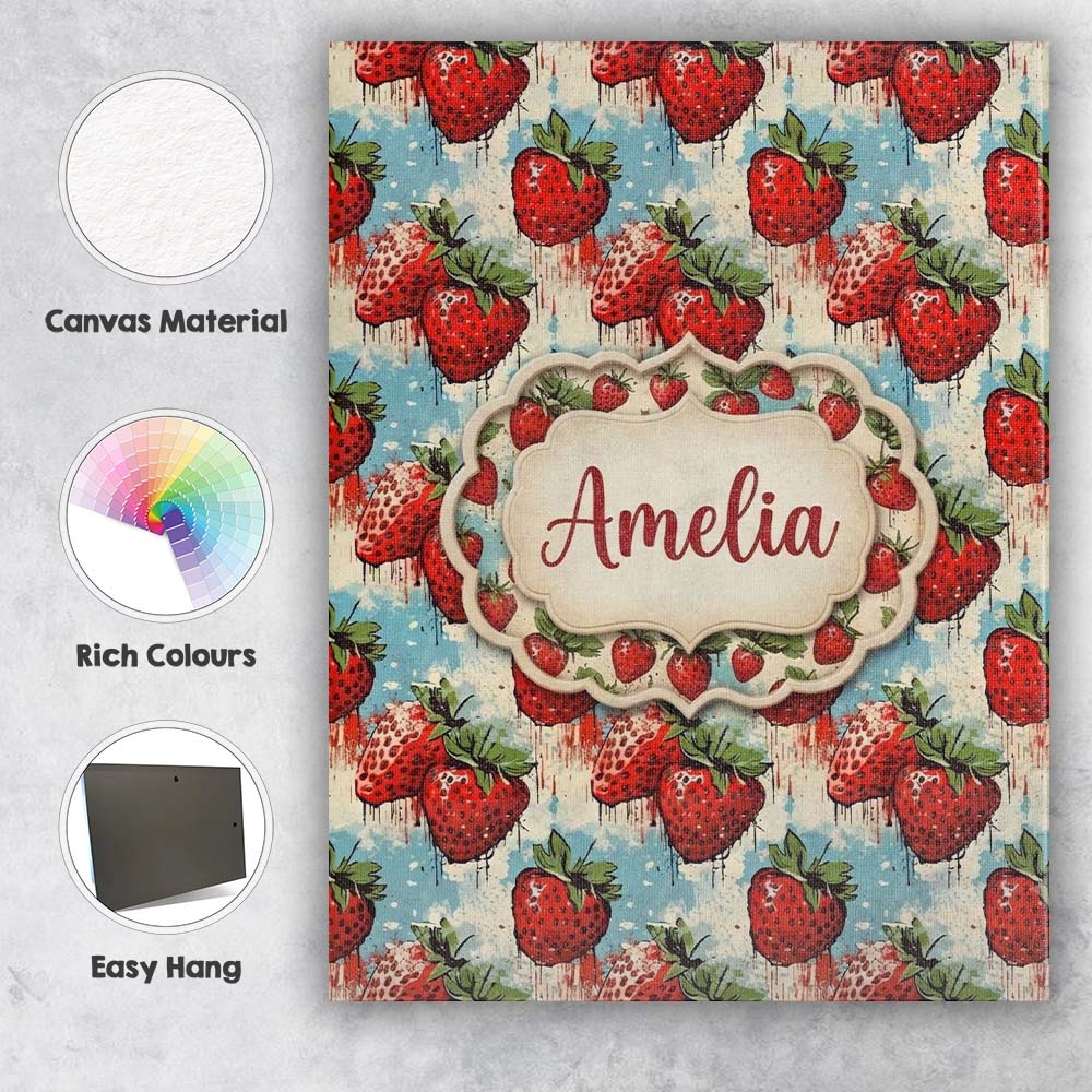 Personalised Name Grunge Strawberry Drip Custom Unique Gift Idea Elegant Feature Canvas Wall Art Print Decor Picture Ready to Hang
