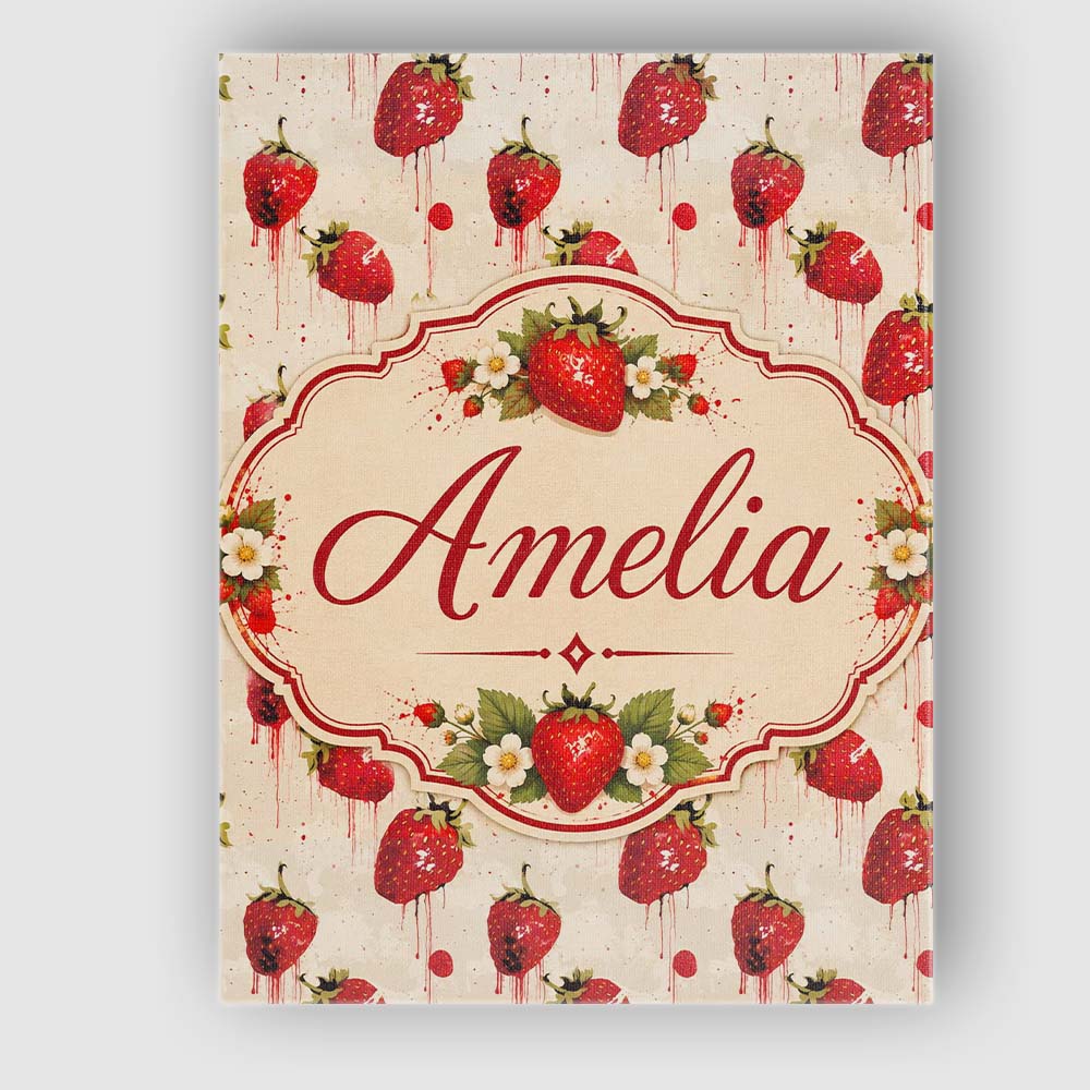 Personalised Name Abstract Strawberry Paint Custom Bespoke Interior Contemporary Canvas Wall Art Print Decor Picture Ready to Hang
