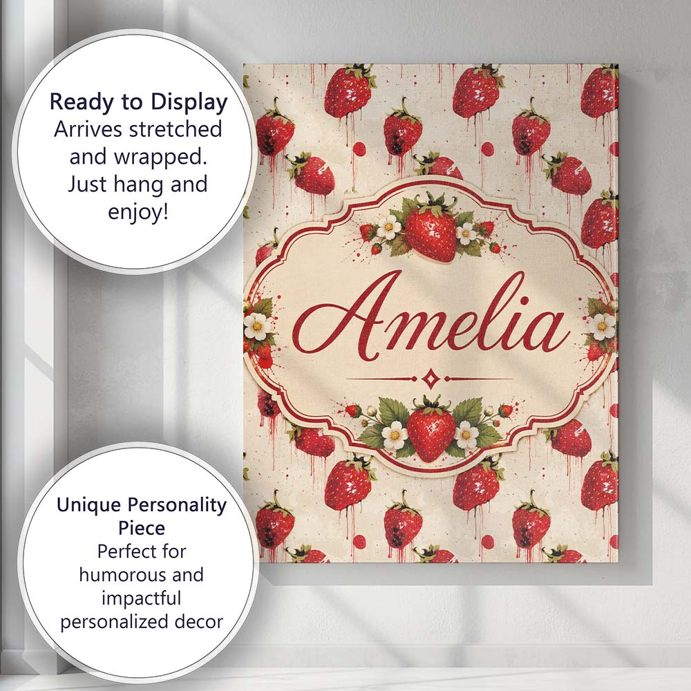 Personalised Name Abstract Strawberry Paint Custom Bespoke Interior Contemporary Canvas Wall Art Print Decor Picture Ready to Hang
