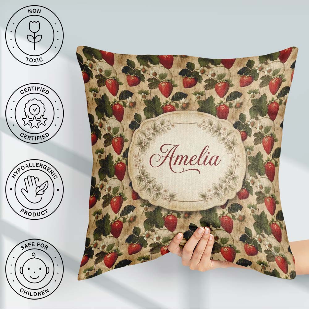 Custom Name Rustic Vine Wood Texture Seamless Pattern Name Cute Square Filled Cushion Throw Pillow Sofa Bed Home Decor Zip Washable UK Made