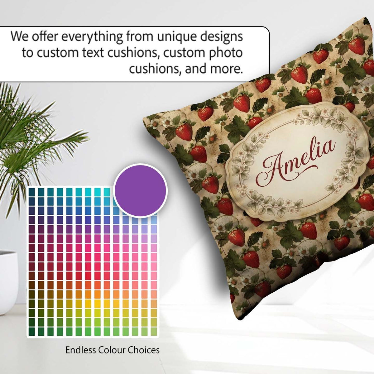Custom Name Rustic Vine Wood Texture Seamless Pattern Name Cute Square Filled Cushion Throw Pillow Sofa Bed Home Decor Zip Washable UK Made