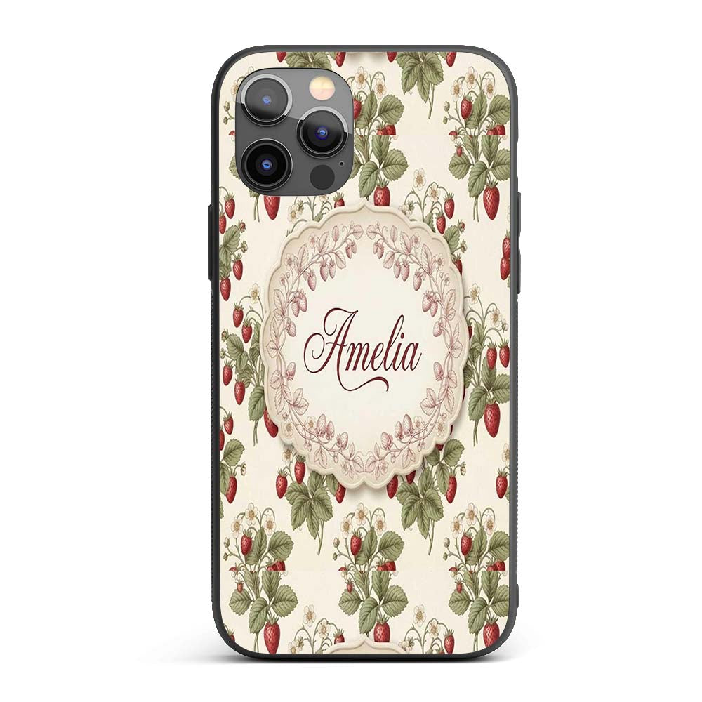 Delicate Strawberry Vine Soft Floral Seamless Custom Name Protective Phone Case Mobile Cover Durable Everyday Smartphone Shock Resistant